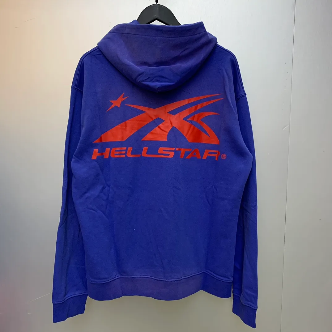 P240 Hellstar Studios Gel Hooded Sweatshirt Blue High-quality fashionable pure cotton distressed sweatshirt hoodie color (color): Vintage BLUE (washed blue) Size (size): S, M, L, XL