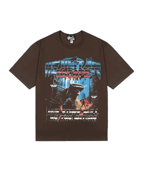 6812# P116 Hellstar American fashion high street pure cotton loose short-sleeved T-shirt Color: Black Dark Coffee Size: S M L XL