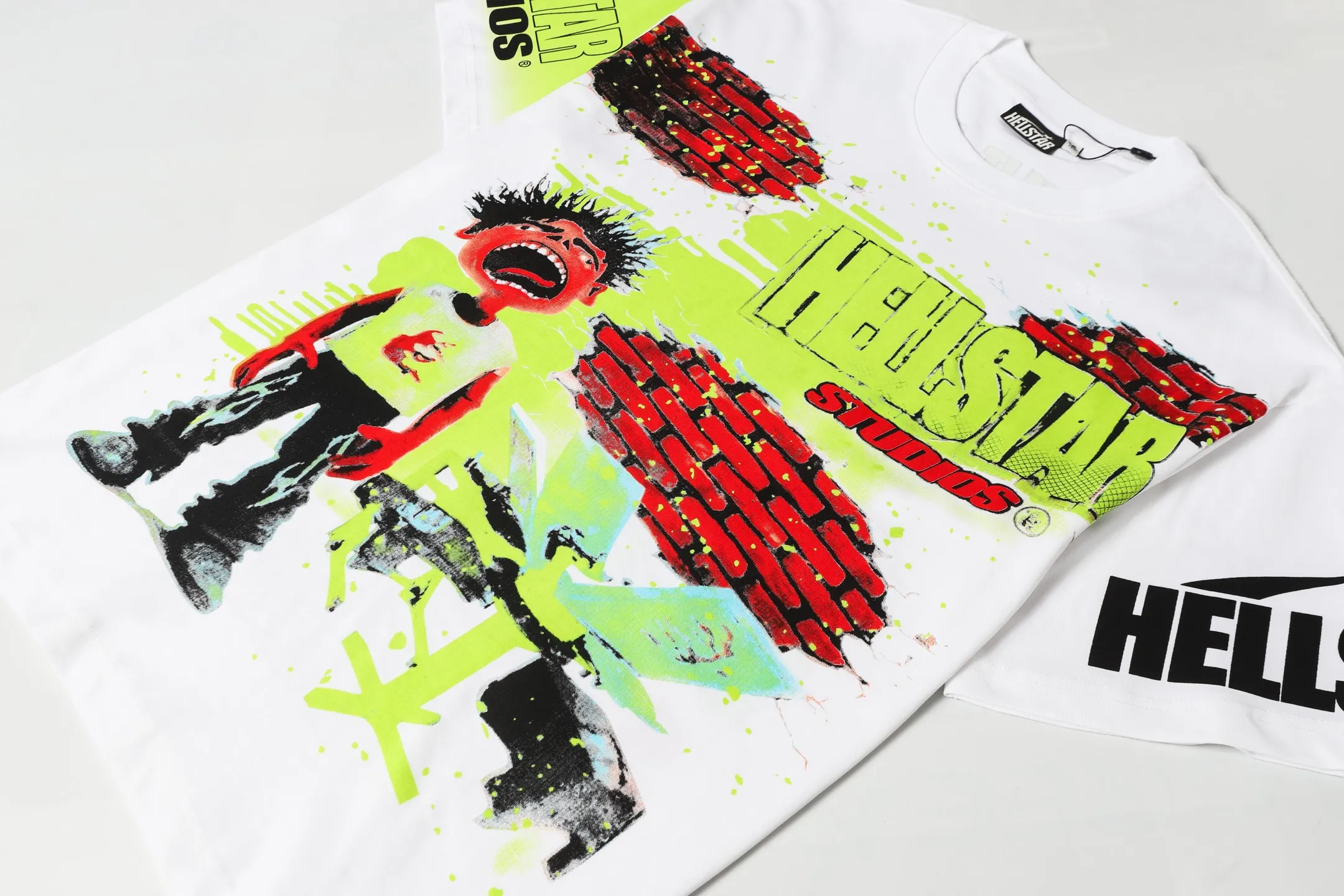 P108 Real-stock Hellstar cross-border European and American style, street fashion brand pure fabric (fabric): 32 pieces of 240g heavy combed double yarn pure cotton code number (size): S-M- L- X L color (colour): apricot/white 👉