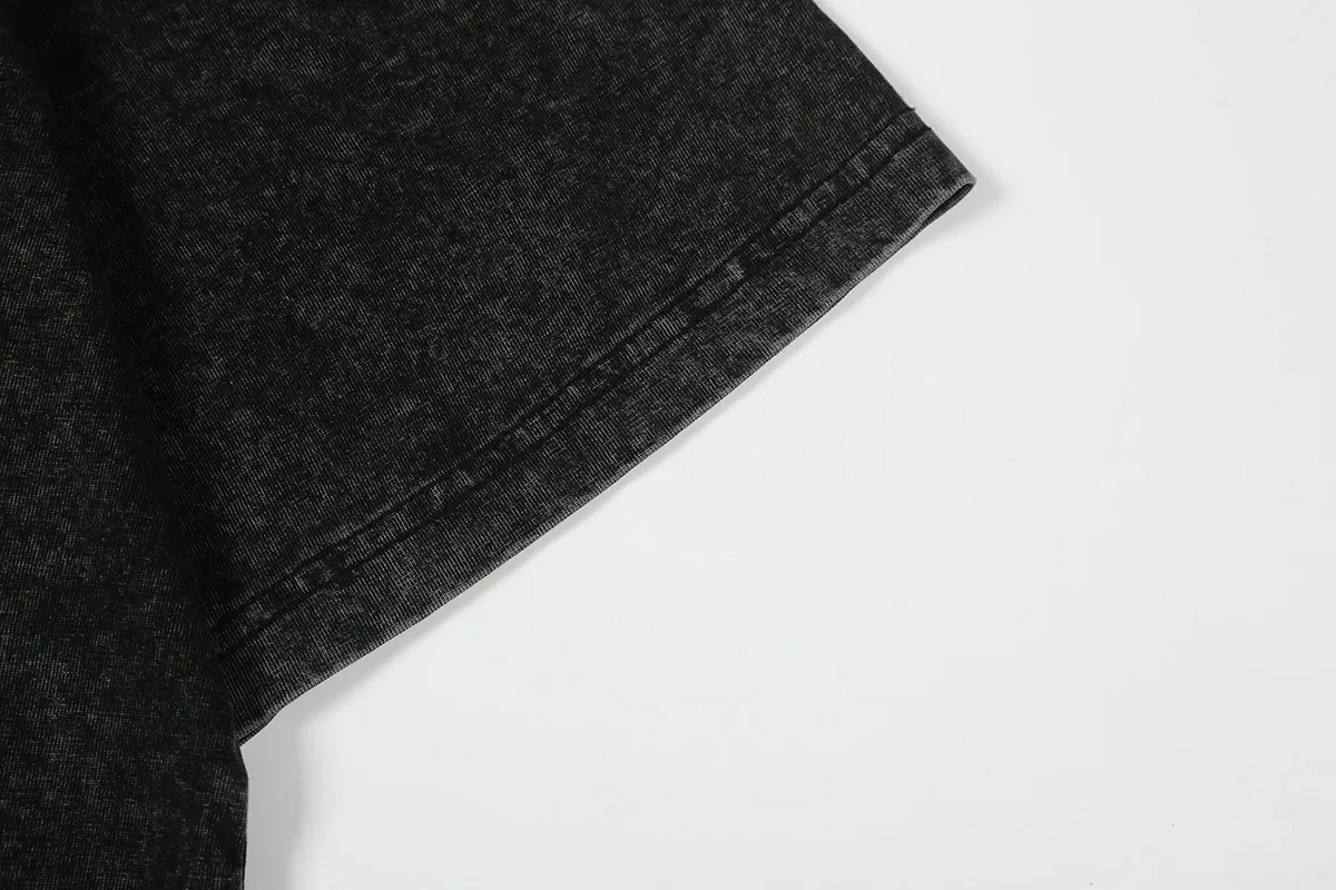 7737# P124 Washed Hellstar Hellstar ins same style retro printed tops for men and women, casual and trendy pure cotton washed short-sleeved T-shirt Color: Black Size: S M L XL