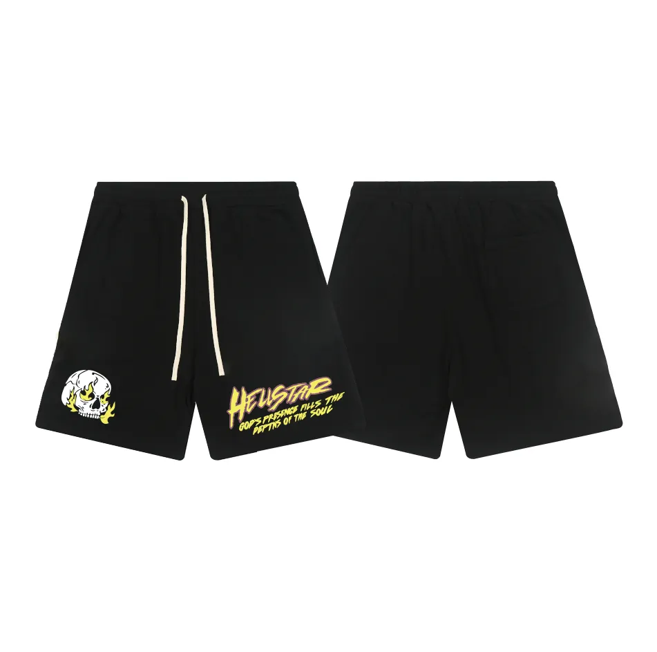 1118# P150 Hellstar pure cotton terry 350g printed casual shorts Color: Black Size: S M L XL