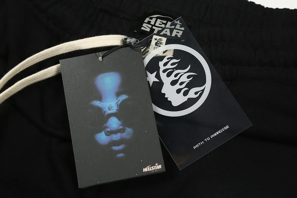 1121# P150 Hellstar pure cotton terry 350g printed casual shorts Color: Black Size: S M L XL