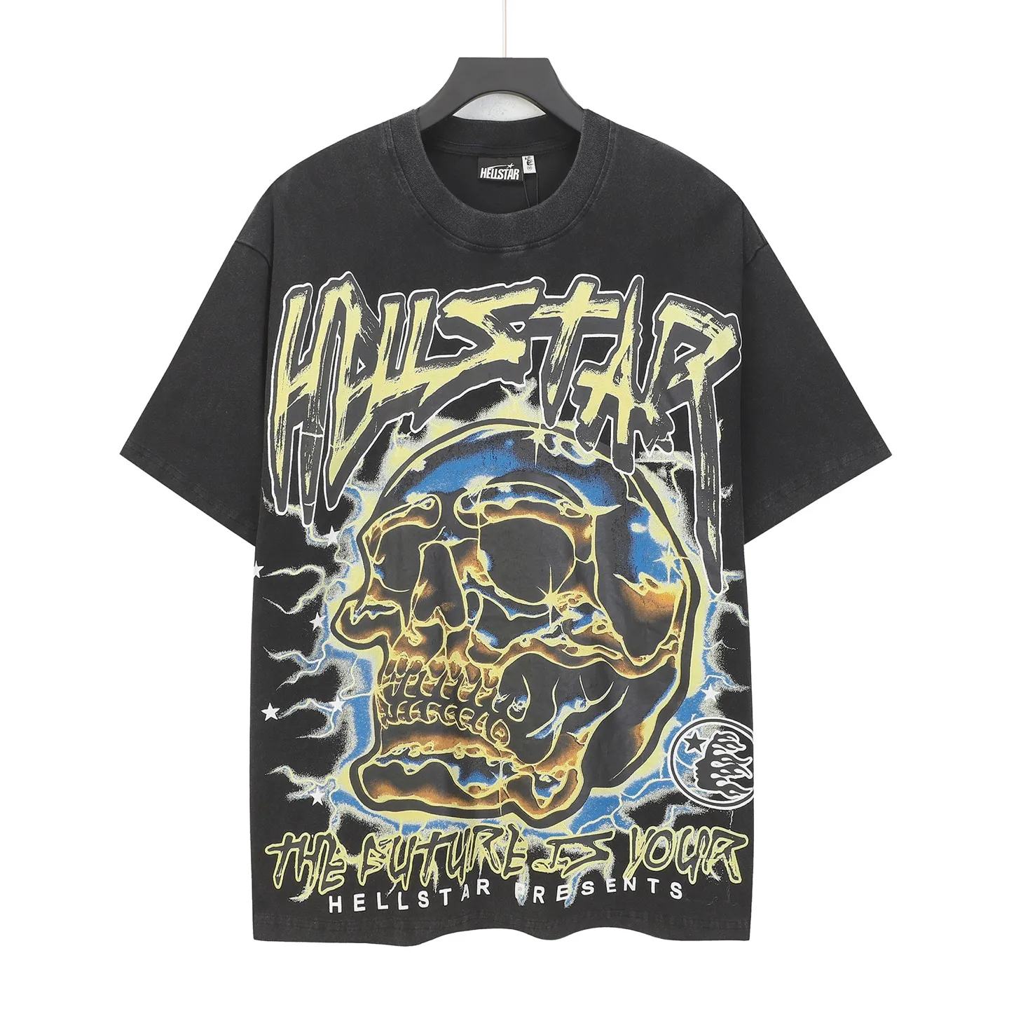 P124 Hellstar Hellstar Cross-border European and American style street fashion brand pure cotton T-shirt Fabric (fabric): 32 counts 250g washed combed double yarn pure cotton Size (size): S-M- L- X L Color (colour): Washed black (spray Ma Liu)