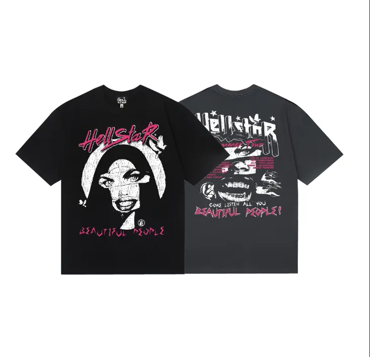 6716# P116 Hellstar American fashion high street pure cotton loose short-sleeved T-shirt Color: Gray Black Size: S M L XL