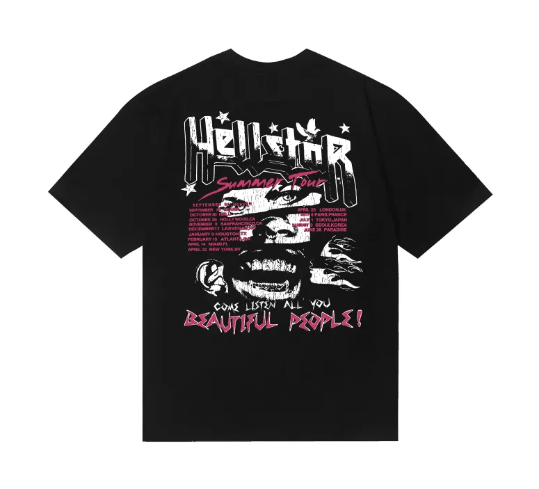 6716# P116 Hellstar American fashion high street pure cotton loose short-sleeved T-shirt Color: Gray Black Size: S M L XL