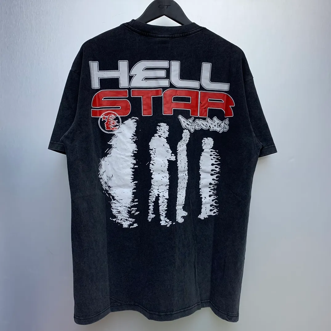 P134 Custom Cut and sew garment in Los Angeles. Dyed and potassium sprayed with jumbo screen print. Fits slightly oversized. Gentle wash tumble dry. Dry clean preferred Newly popular Hellstar short-sleeved T-shirt!   Standard beauty and trendy workmanship, original customization (fabric, pattern, printing, hang tag, main mark, etc.), exaggerated style, explosive style, dare to break through tradition, bring adventurous new fashion experience!  YoungBoy, the most popular rapper in the youth circle, has shot a lot of models for him, and celebrities such as Dababy and Swae Lee frequently get dressed!  color: Vintage Black (washed black)