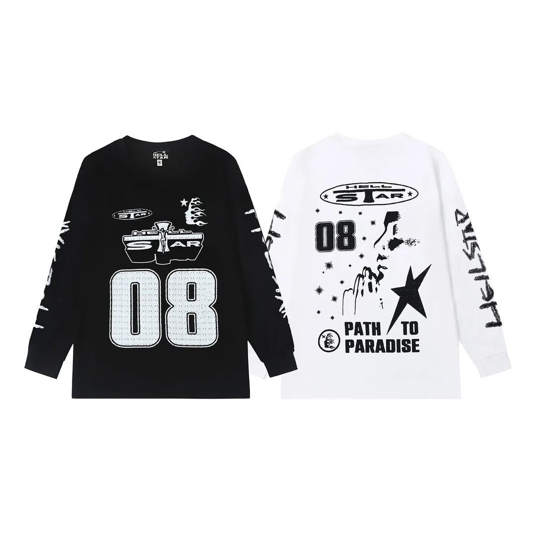 5516# P136 Hellstar Hellstar letter print lightning high street men and women hip-hop loose long-sleeved T-shirt Color: White Black Size: S M L XL