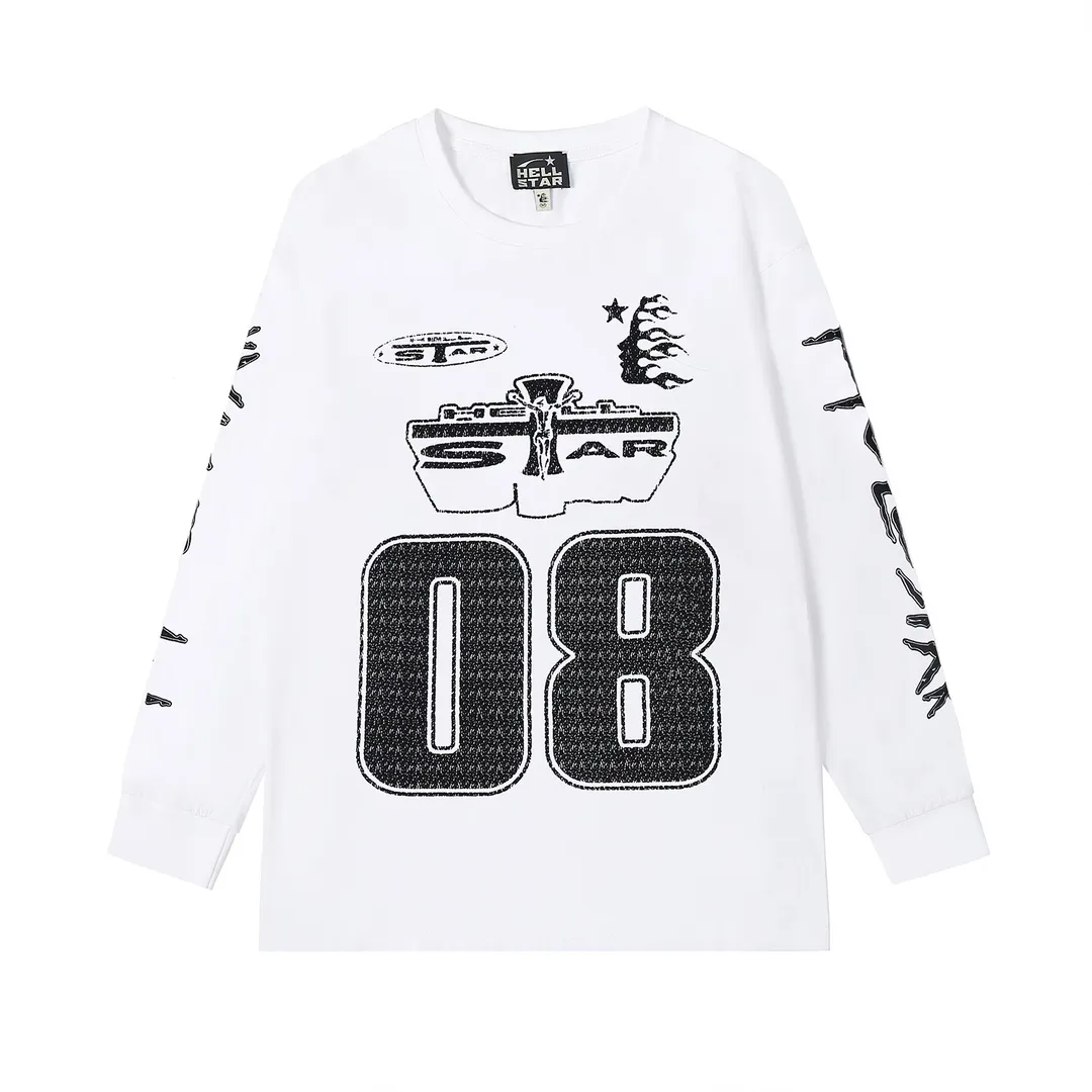 5516# P136 Hellstar Hellstar letter print lightning high street men and women hip-hop loose long-sleeved T-shirt Color: White Black Size: S M L XL