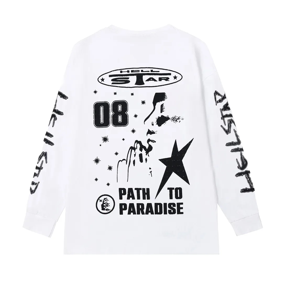 5516# P136 Hellstar Hellstar letter print lightning high street men and women hip-hop loose long-sleeved T-shirt Color: White Black Size: S M L XL