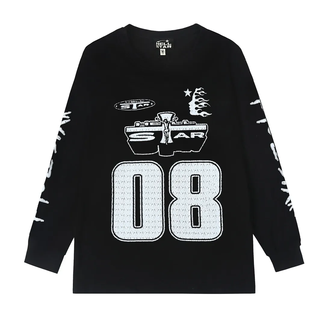 5516# P136 Hellstar Hellstar letter print lightning high street men and women hip-hop loose long-sleeved T-shirt Color: White Black Size: S M L XL