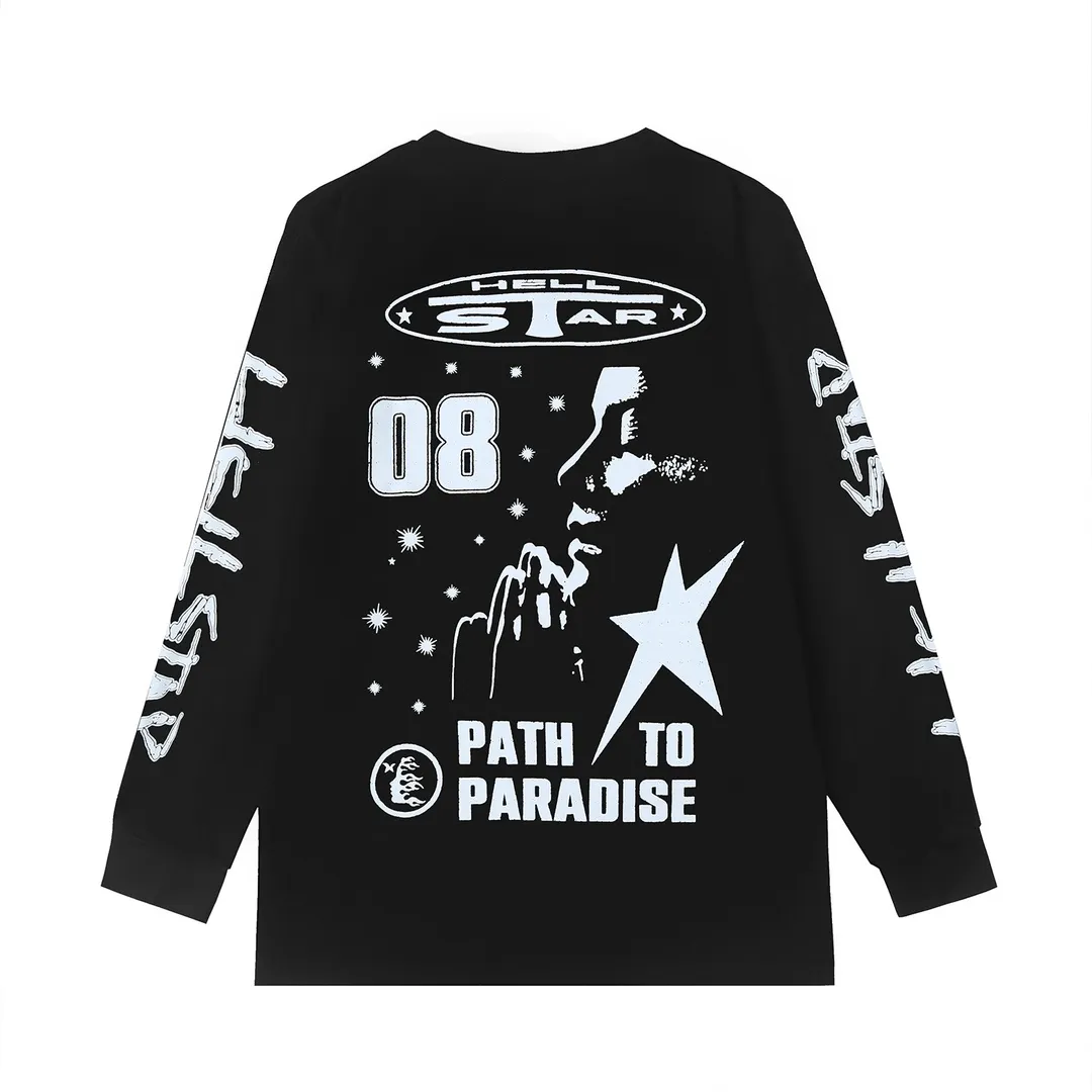 5516# P136 Hellstar Hellstar letter print lightning high street men and women hip-hop loose long-sleeved T-shirt Color: White Black Size: S M L XL