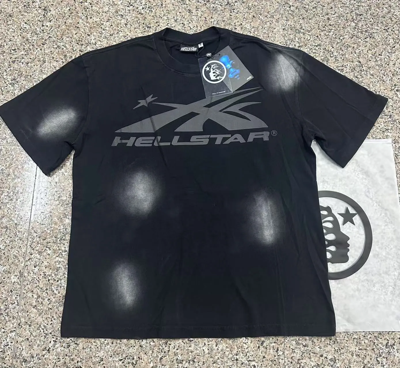 P124 Hellstar Hellstar Cross-border European and American style street fashion brand pure cotton T-shirt Fabric (fabric): 32 counts 250g washed combed double yarn pure cotton Size (size): S-M- L- X L Color (colour): Washed black (spray Ma Liu)