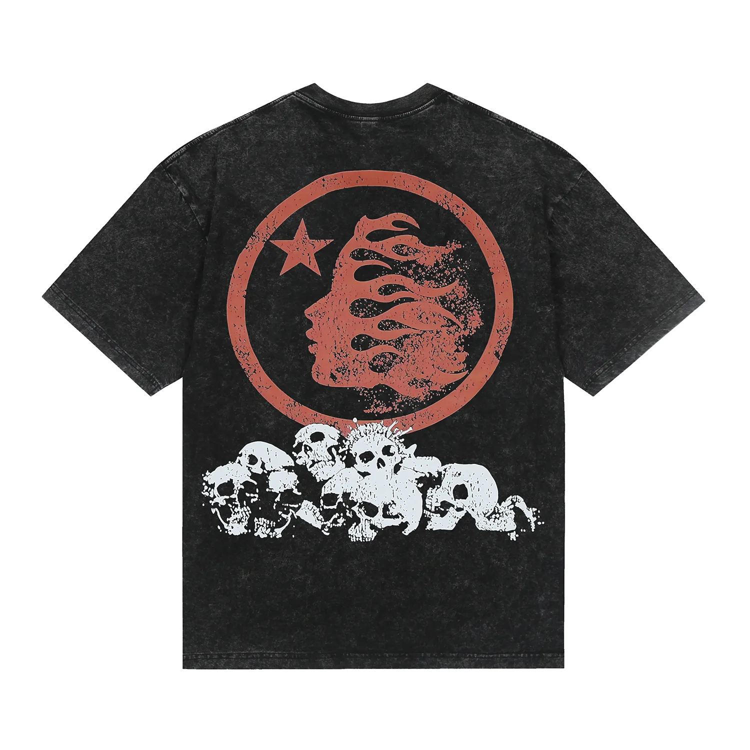 7727# P124 Washed Hellstar Hellstar ins same style retro printed tops for men and women, casual and trendy pure cotton washed short-sleeved T-shirt Color: Black Size: S M L XL