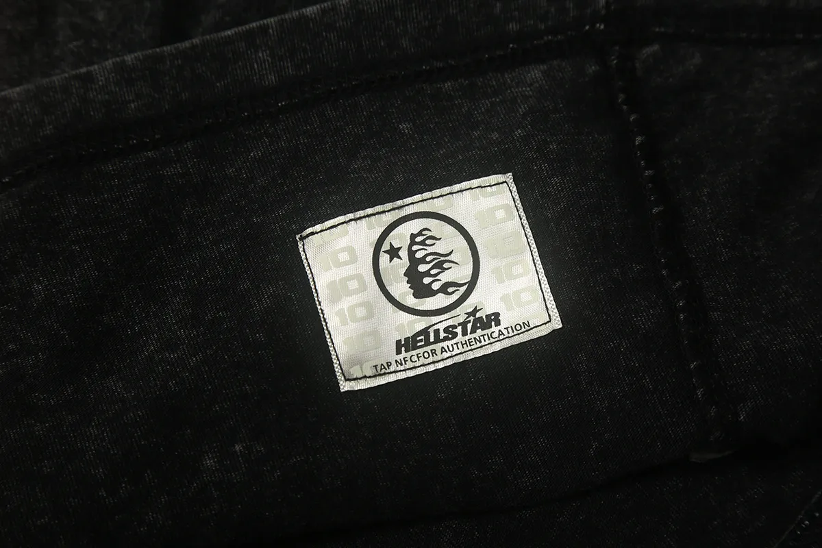 7727# P124 Washed Hellstar Hellstar ins same style retro printed tops for men and women, casual and trendy pure cotton washed short-sleeved T-shirt Color: Black Size: S M L XL
