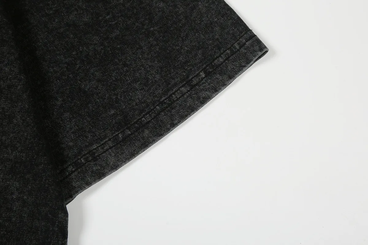 7727# P124 Washed Hellstar Hellstar ins same style retro printed tops for men and women, casual and trendy pure cotton washed short-sleeved T-shirt Color: Black Size: S M L XL