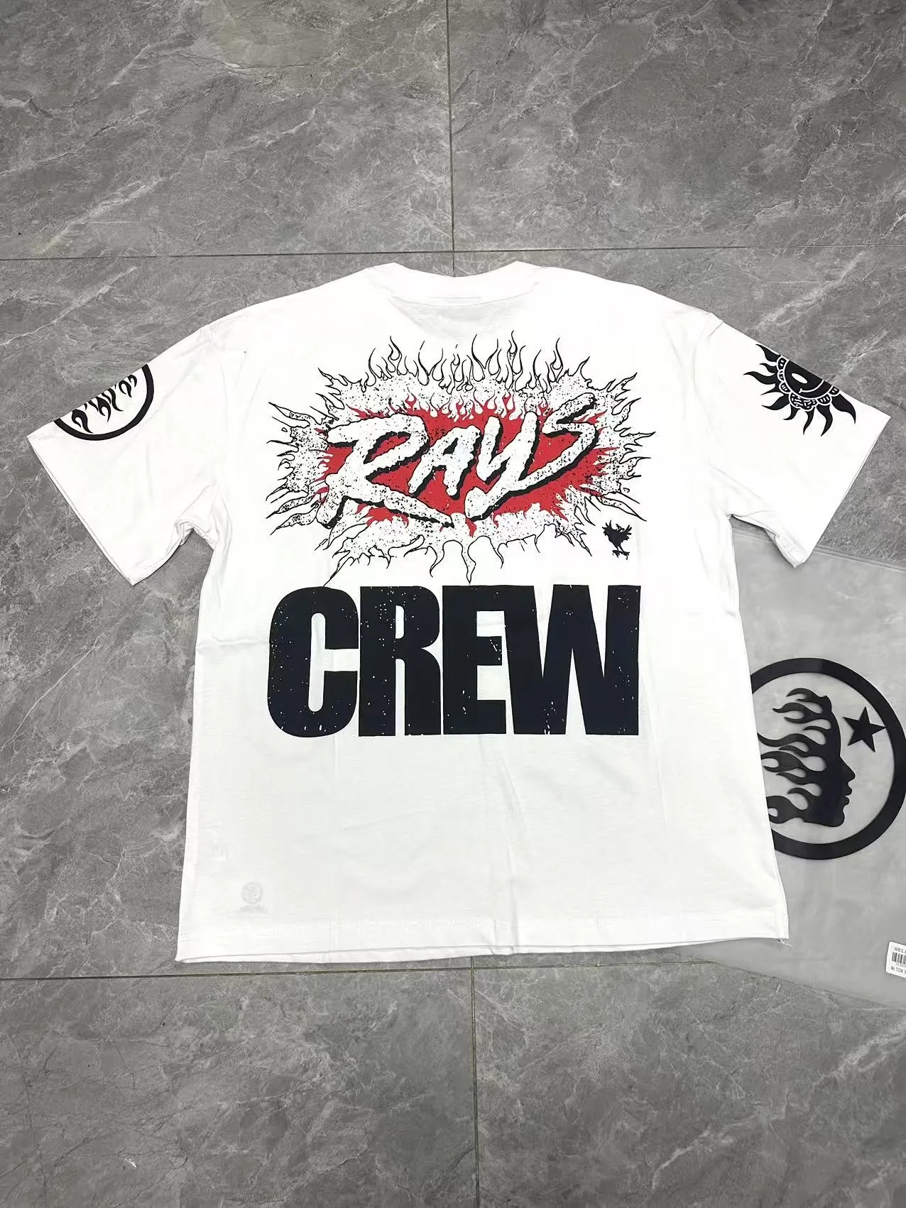 P108 Real-stock Hellstar Cross-border European and American style, street fashion brand pure cotton T-shirt Fabric (fabric): 32 pieces of 240g heavy combed double yarn pure cotton Size (size): S-M- L- X L Color (colour): white