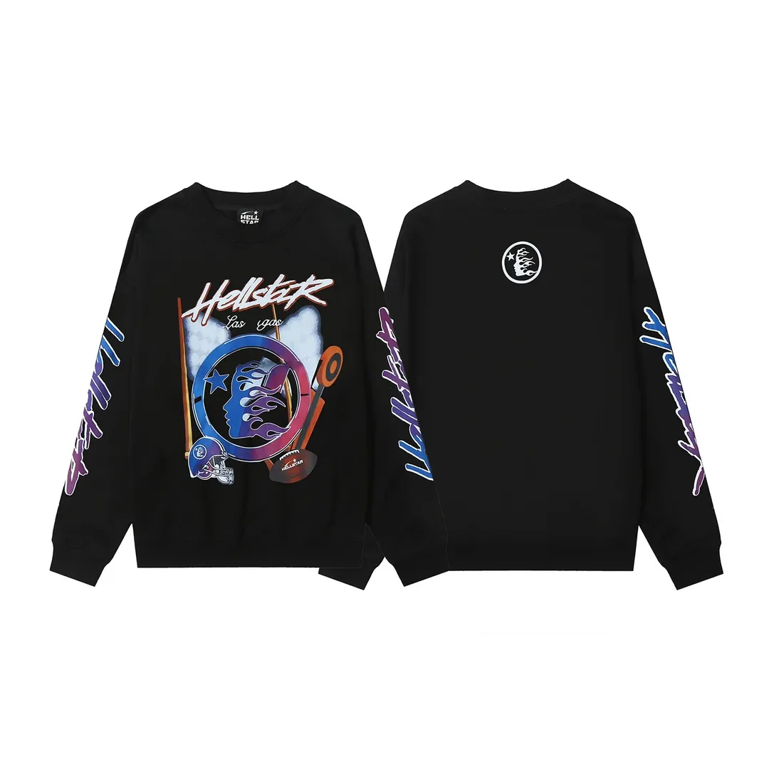 8810# P166 Hellstar high quality Hellstar American trendy printed cotton terry crew neck sweatshirt Color: Black Size: S M L XL