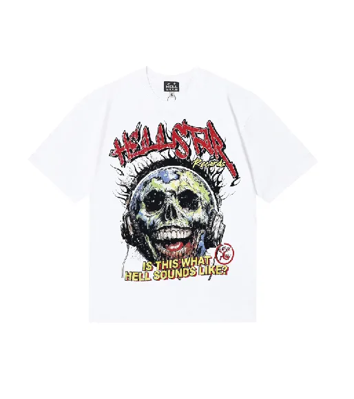 6811# P116 Hellstar American fashion high street pure cotton loose short-sleeved T-shirt Color: White Size: S M L XL