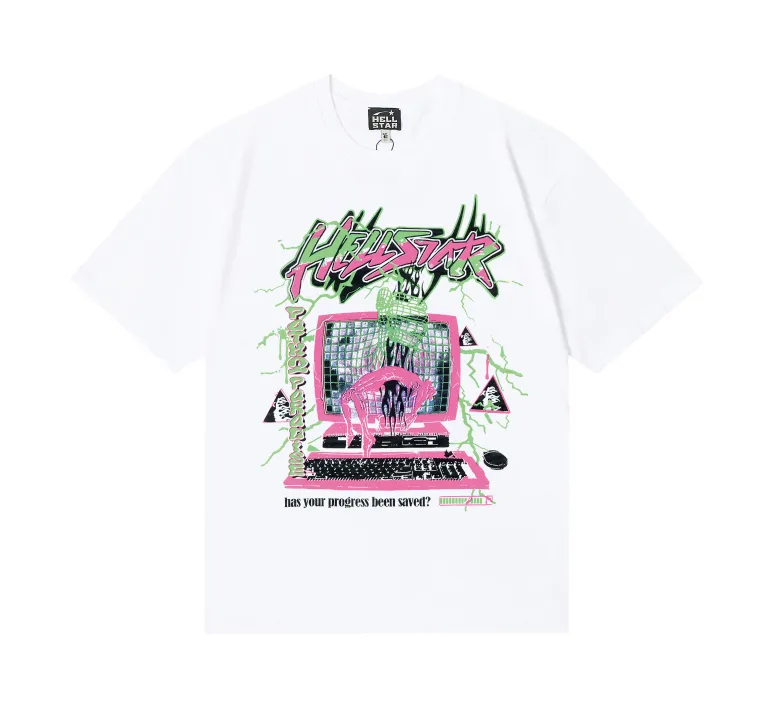6735# P116 Hellstar American fashion high street pure cotton loose short-sleeved T-shirt Color: Black White Apricot Code Number: S M L XL