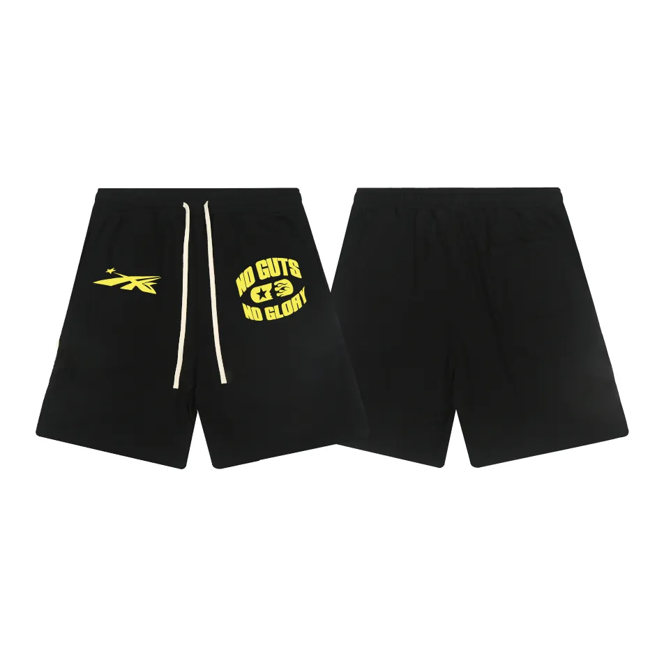 1117# P150 Hellstar pure cotton terry 350g printed casual shorts Color: Black Size: S M L XL
