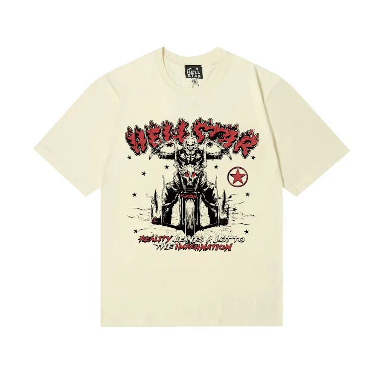 6768# P116 Hellstar American fashion high street pure cotton loose short-sleeved T-shirt Color: White Apricot Black Size: S M L XL