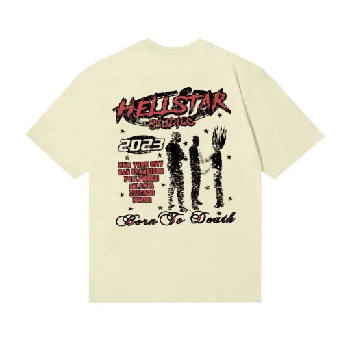 6768# P116 Hellstar American fashion high street pure cotton loose short-sleeved T-shirt Color: White Apricot Black Size: S M L XL