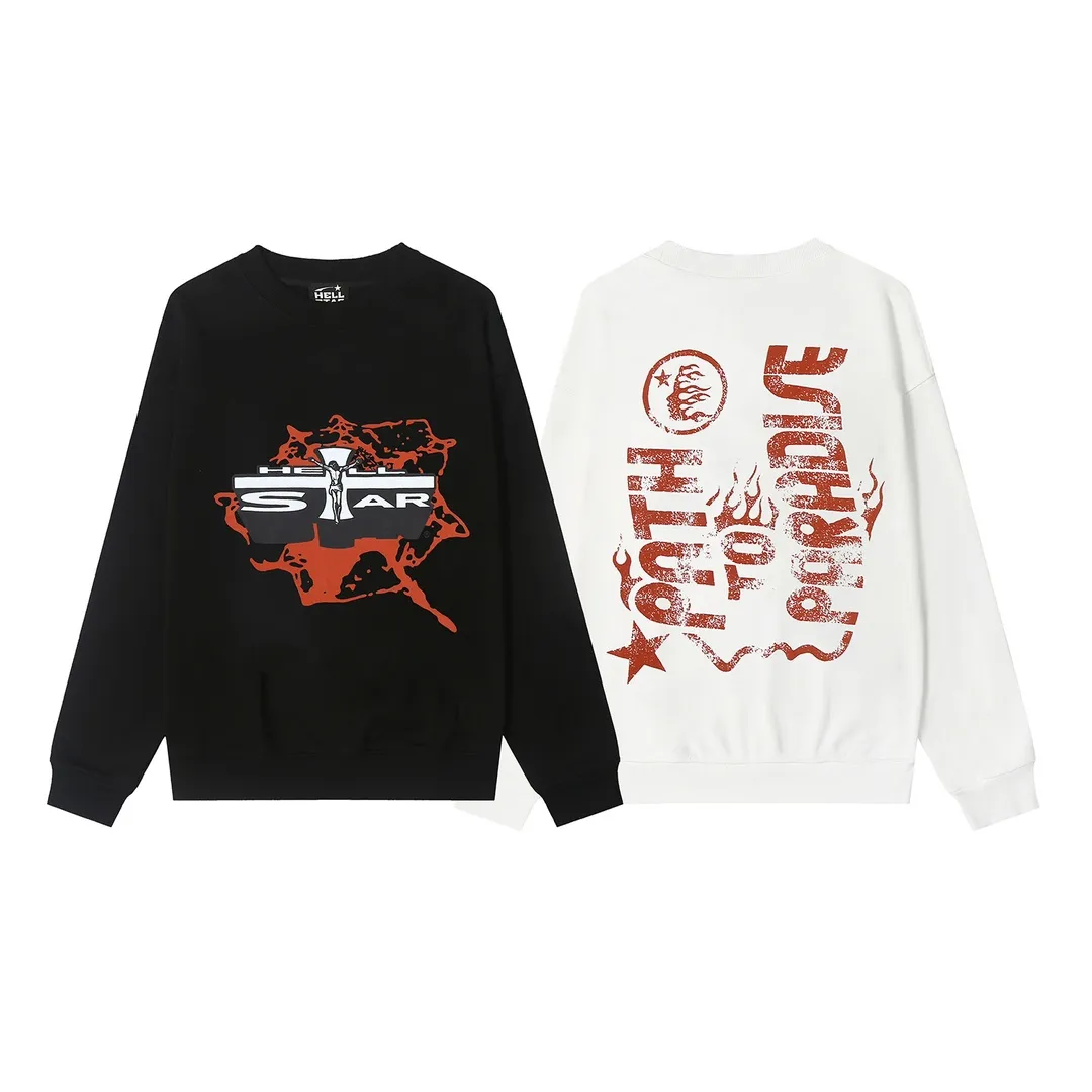 8812# P160 Hellstar high-quality Hellstar American trendy printed cotton terry crew neck sweatshirt Color: White Black Size: S M L XL