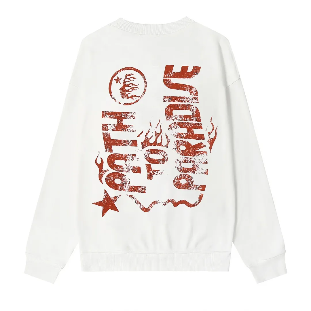 8812# P160 Hellstar high-quality Hellstar American trendy printed cotton terry crew neck sweatshirt Color: White Black Size: S M L XL