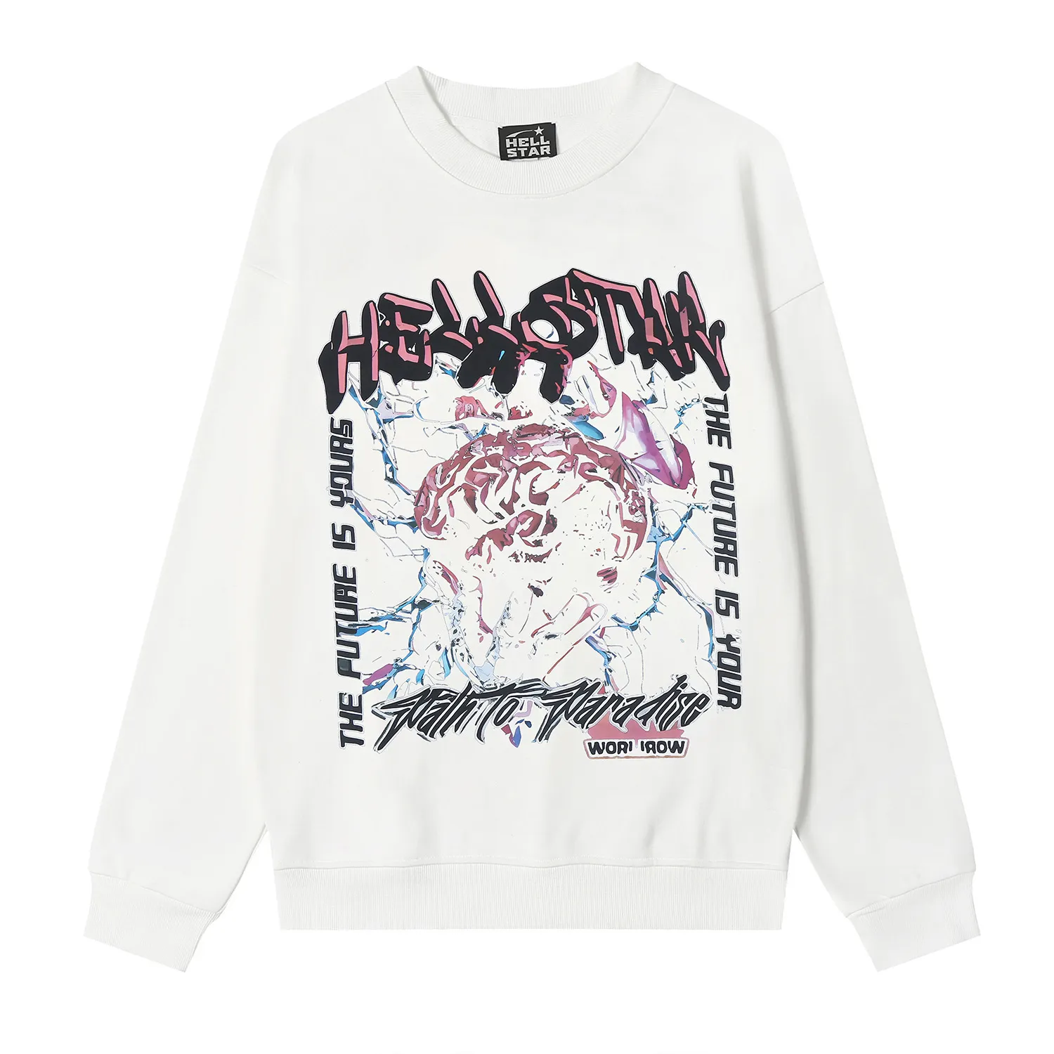 8832# P160 Hellstar high-quality Hellstar American trendy printed cotton terry crew neck sweatshirt Color: White Black Size: S M L XL