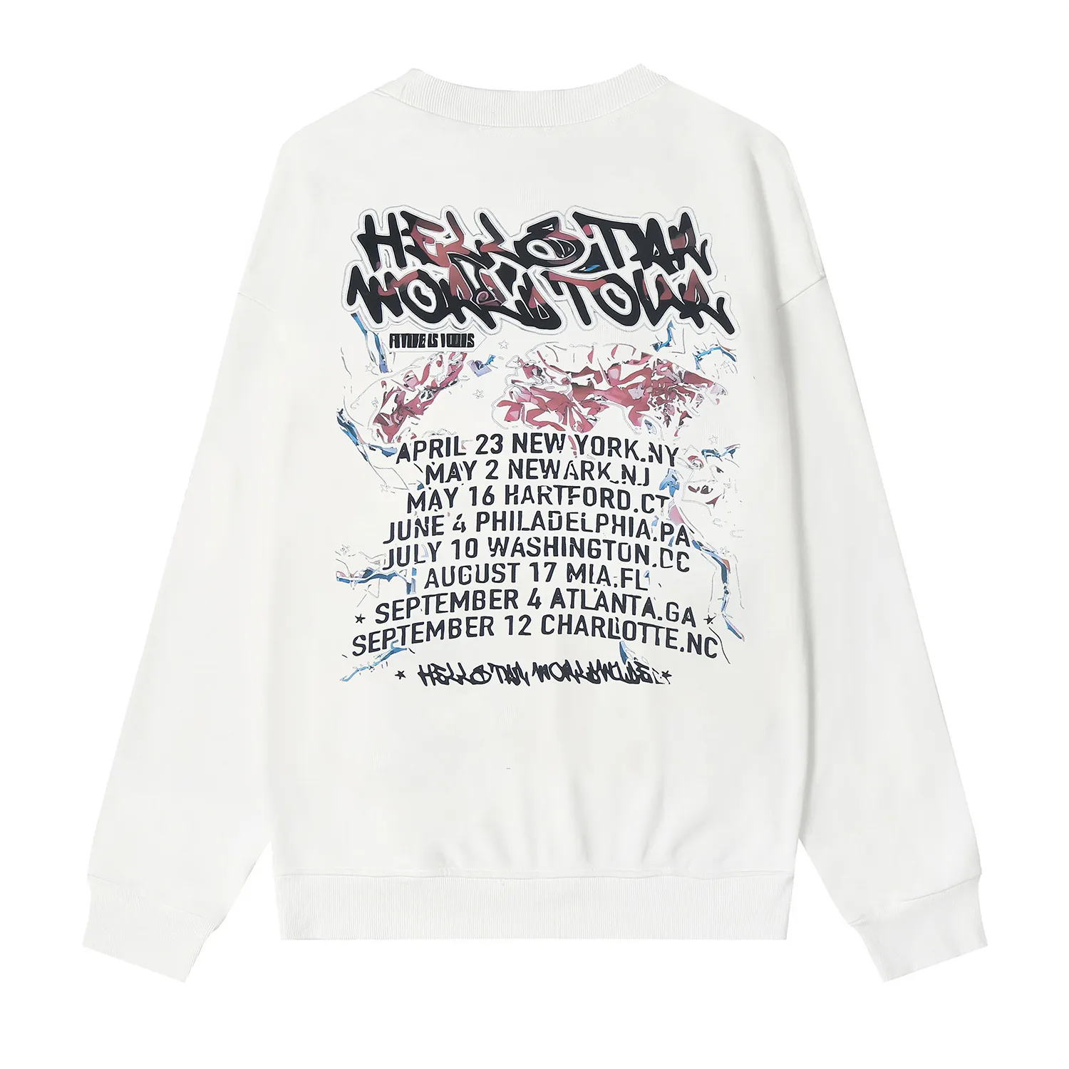 8832# P160 Hellstar high-quality Hellstar American trendy printed cotton terry crew neck sweatshirt Color: White Black Size: S M L XL