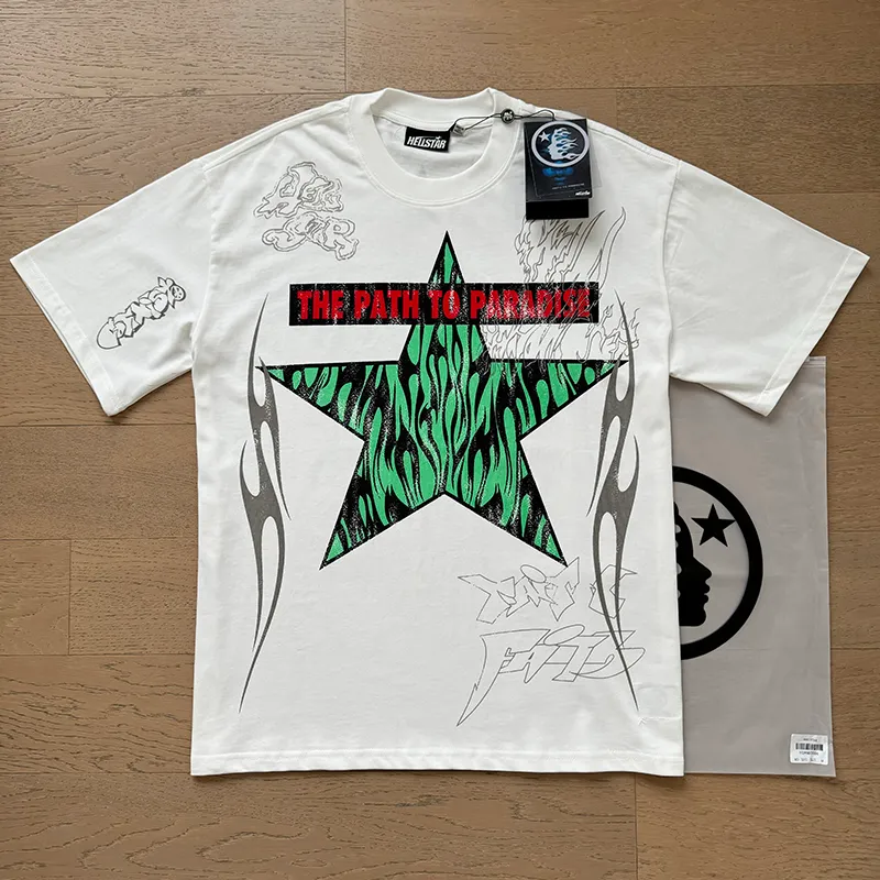 P110 5610# Real shot Hellstar Meichao high street pure cotton loose short-sleeved T-shirt Fabric: 240g 32 count fine cotton double yarn pure cotton Color: White Size: S M L XL