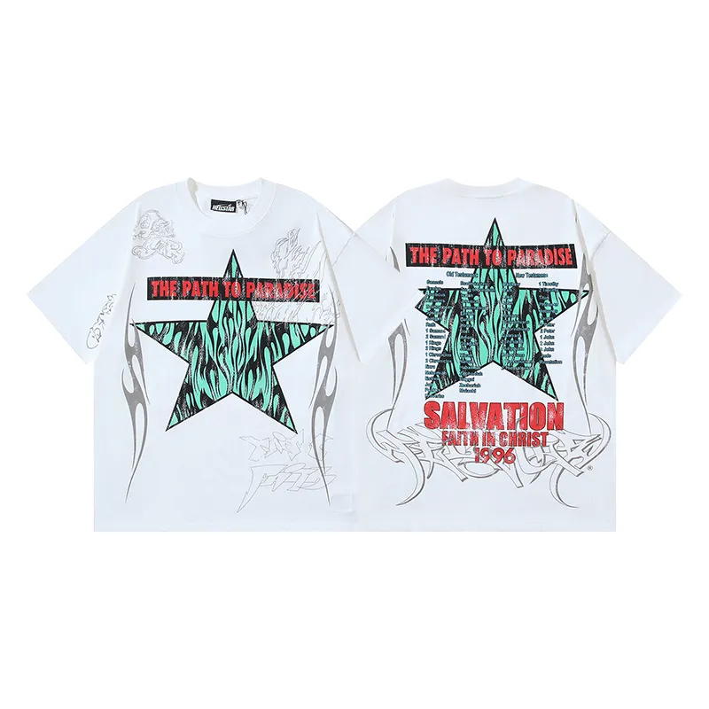P110 5610# Real shot Hellstar Meichao high street pure cotton loose short-sleeved T-shirt Fabric: 240g 32 count fine cotton double yarn pure cotton Color: White Size: S M L XL