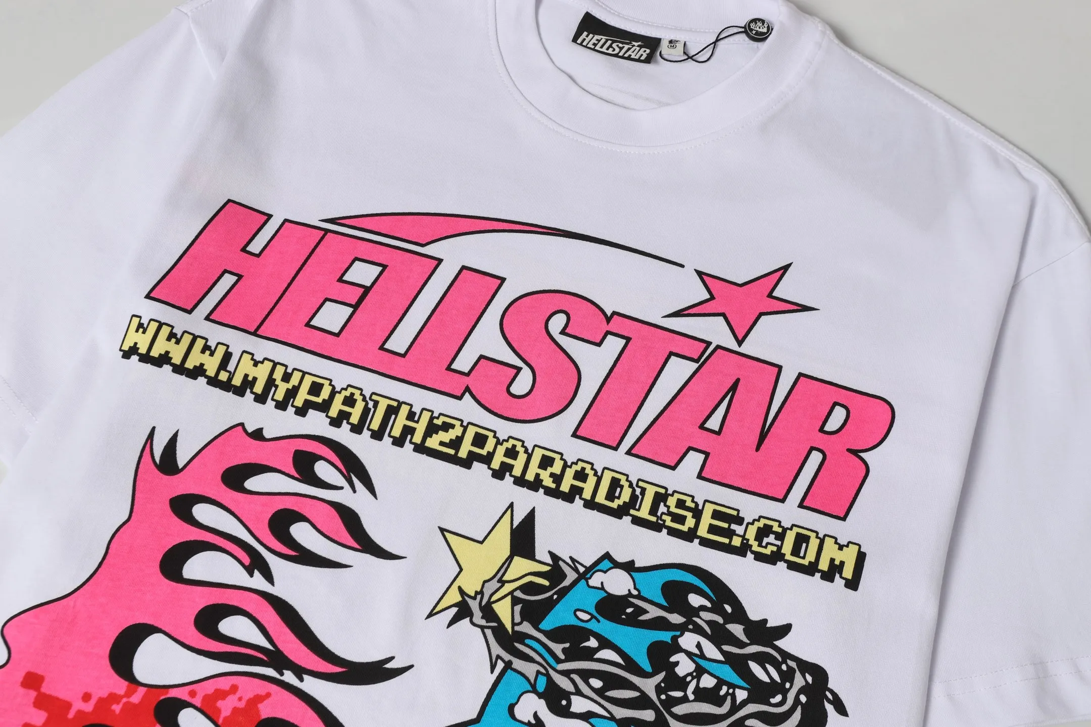 P108 Real-stock Hellstar Cross-border European and American style street brand pure cotton T-shirt Fabric (fabric): 32 counts of 240g heavy combed double yarn pure cotton Size (size): S-M- L- X L Color (colour): white