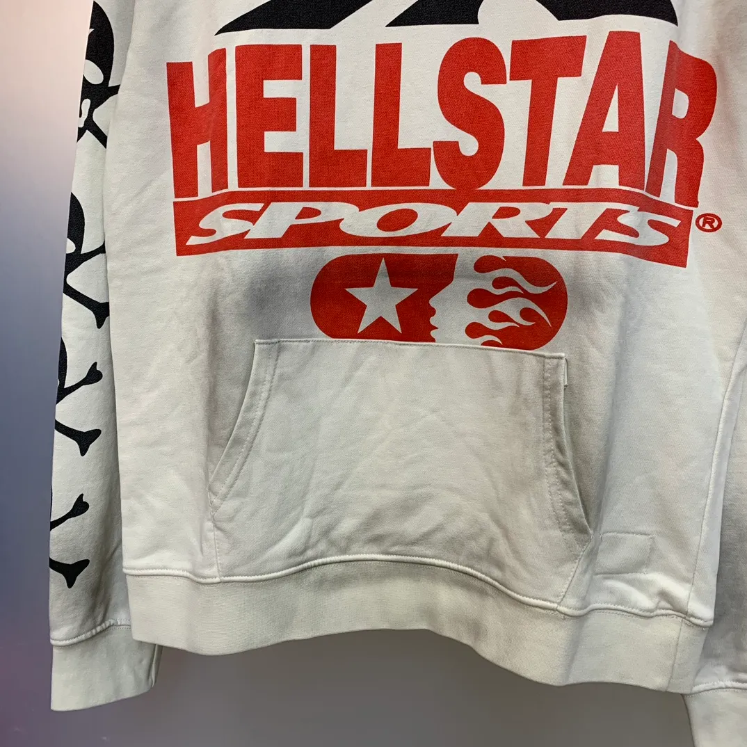 P240 Hellstar Studios Don’t Like Us Beat Us Hooded Sweatshirt Distressed washed trendy brand high-quality sweatshirt hoodie color (color): beige Size (size): S, M, L, XL