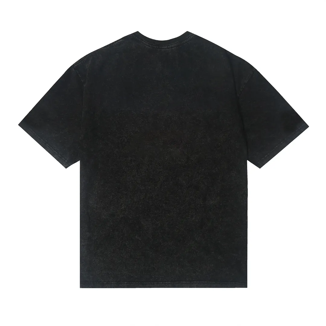 7719# P118 Washed Hellstar Hellstar ins same style retro printed tops for men and women, casual and trendy pure cotton washed short-sleeved T-shirt Color: Black Size: S M L XL