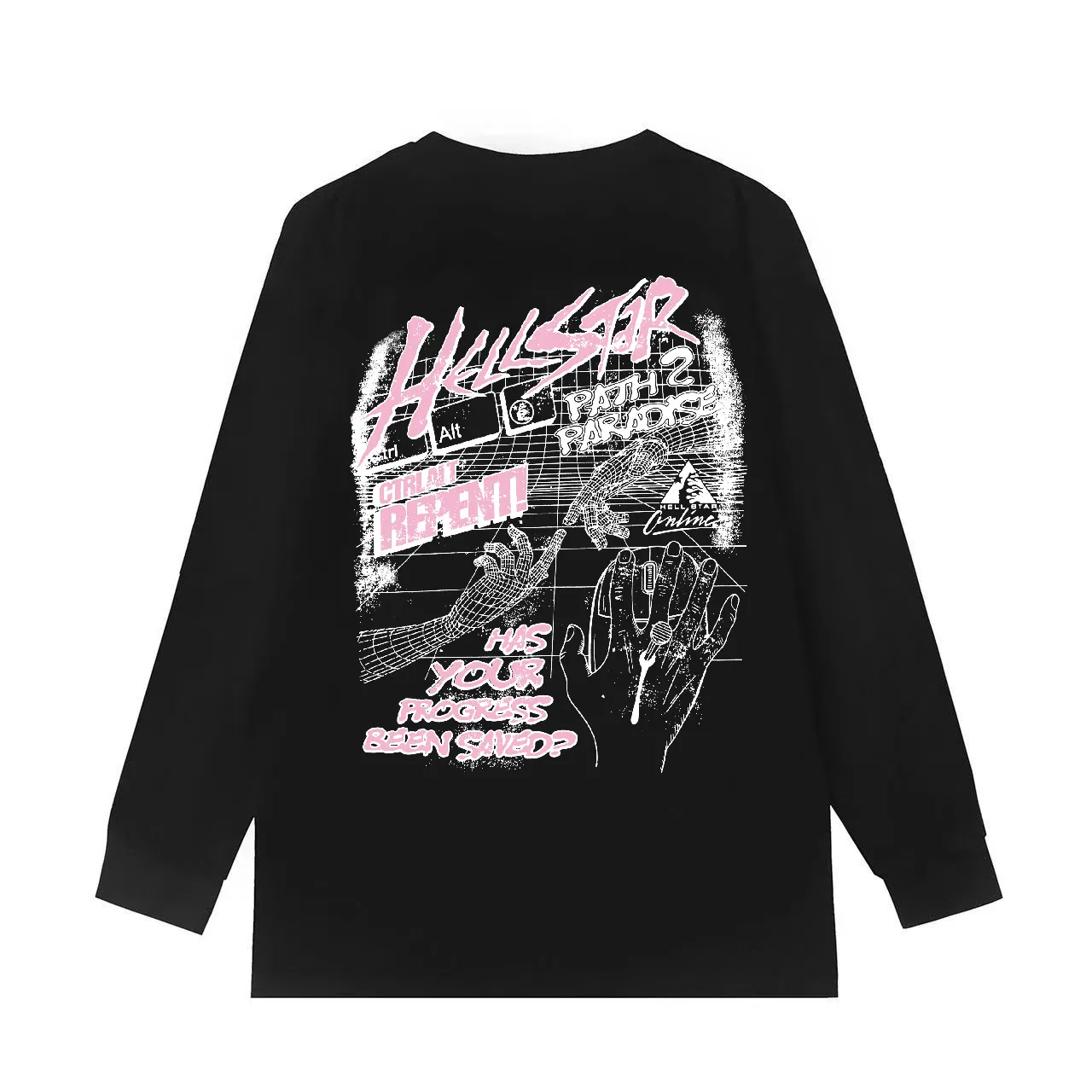5528# P136 Hellstar Hellstar letter print lightning high street men and women hip-hop loose long-sleeved T-shirt Color: Black White Size: S M L XL