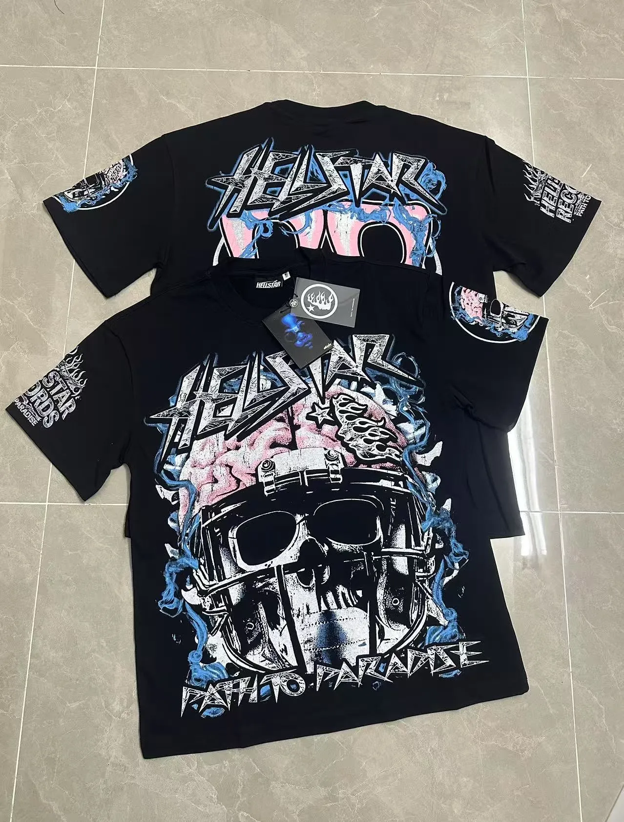 P108 Real-stock Hellstar Cross-border European and American style, street fashion brand pure cotton T-shirt Fabric (fabric): 32 pieces of 240g heavy combed double yarn pure cotton Size (size): S-M- L- X L Color (colour): black
