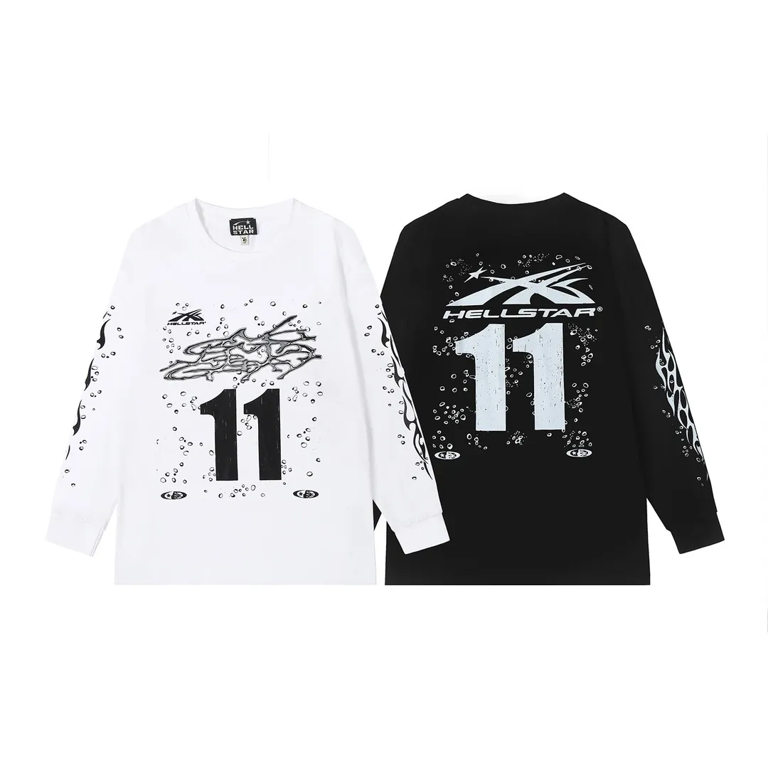 5513# P136 Hellstar Hellstar letter print lightning high street men and women hip-hop loose long-sleeved T-shirt Color: White Black Size: S M L XL
