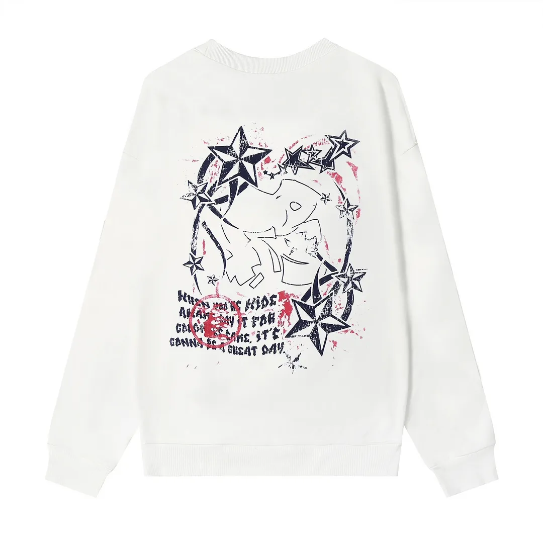 8822# P160 Hellstar high quality Hellstar American trendy printed cotton terry crew neck sweatshirt Color: White Black Size: S M L XL
