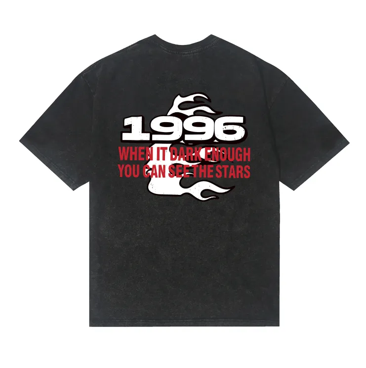 7744# P124 Washed Hellstar Hellstar ins same style retro printed tops for men and women, casual and trendy pure cotton washed short-sleeved T-shirt Color: Black Size: S M L XL