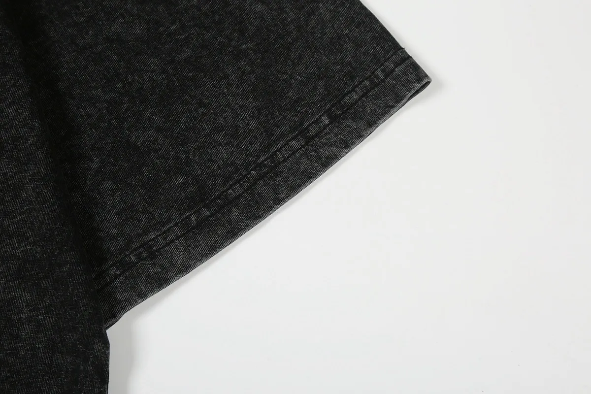 7744# P124 Washed Hellstar Hellstar ins same style retro printed tops for men and women, casual and trendy pure cotton washed short-sleeved T-shirt Color: Black Size: S M L XL