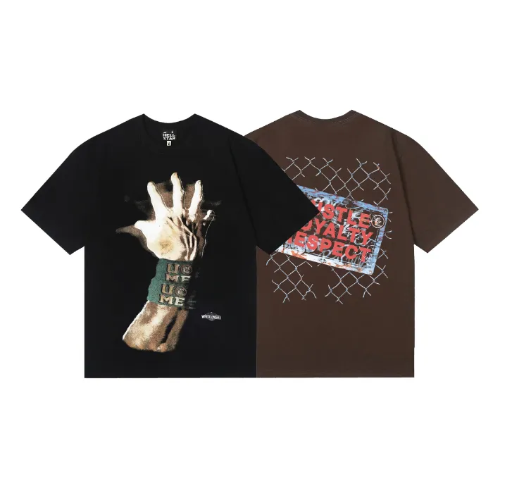 6782# P116 Hellstar American fashion high street pure cotton loose short-sleeved T-shirt Color: Black Dark Coffee Size: S M L XL
