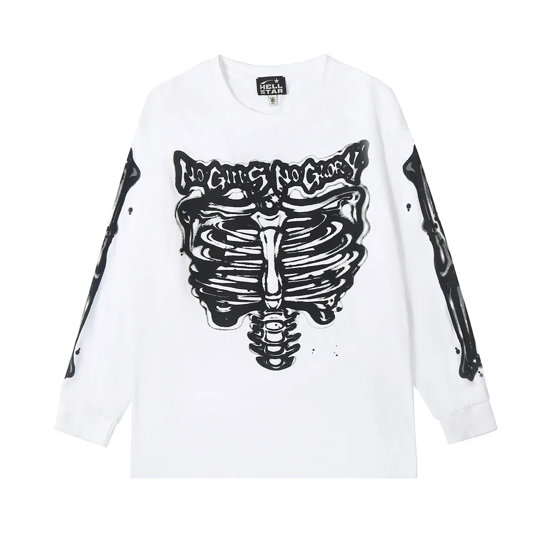 5505# P136 ins The same European and American trendy Hell Star letter print lightning high street men and women hip-hop loose long-sleeved T-shirt Color: White Black Size: S M L XL