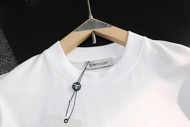 P180 MONCLER 2025 spring and summer new style, personalized denim embroidery, round neck short-sleeved T-shirt, fashionable men and women, S M L XL XXL five sizes black white