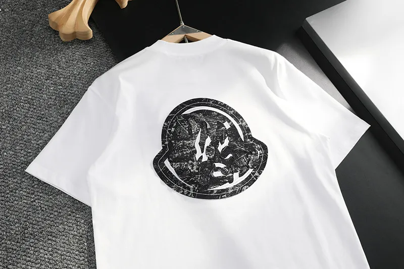 P180 MONCLER 2025 spring and summer new style, personalized denim embroidery, round neck short-sleeved T-shirt, fashionable men and women, S M L XL XXL five sizes black white