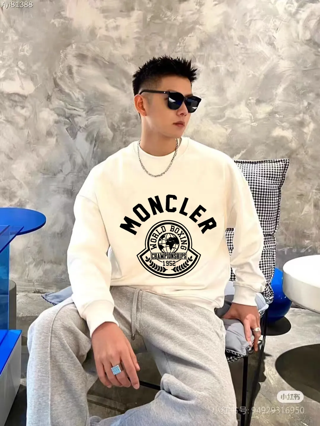 P190 🔥[Moncler] 2025 autumn and winter new round neck sweatshirt High-end pure cotton double-ply 400g heavy terry fabric Color: Black White Size: S M L XL 2XL