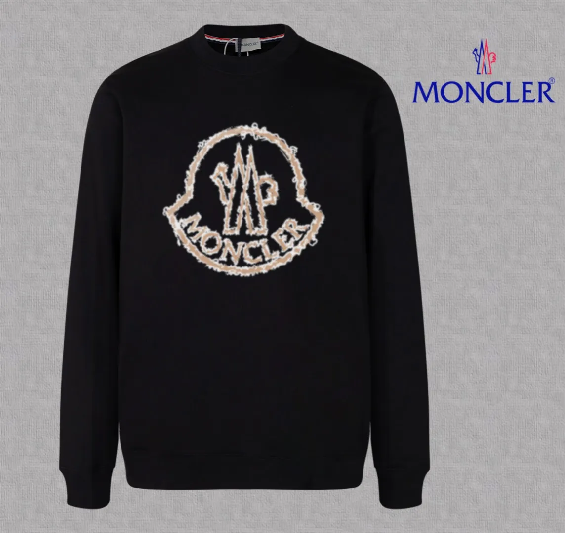 P210 High-version sweatshirt) [Long-term stock] 〖𝐌𝐎𝐍𝐂𝐋𝐄𝐑~Mask〗 Made of 440g heavy-weight fabric. It is different from the market currency. It can be matched with any variety and is properly handsome. 😎The whole dress is made of double waistcoats. The double waistcoats make the whole dress more three-dimensional. Not ordinary factories can do such fine work. 2025 Spring runway version of the T stage, on sale at the counter, round neck terry sweatshirt, high-end double-strand pure cotton, custom-made stretch ribs, dyed in the same vat, complete with three standards, matched with exquisite embroidered LOGO on the chest, simple and advanced, same style for men and women. Color: black, apricot, white, size: S M L XL 2XL
