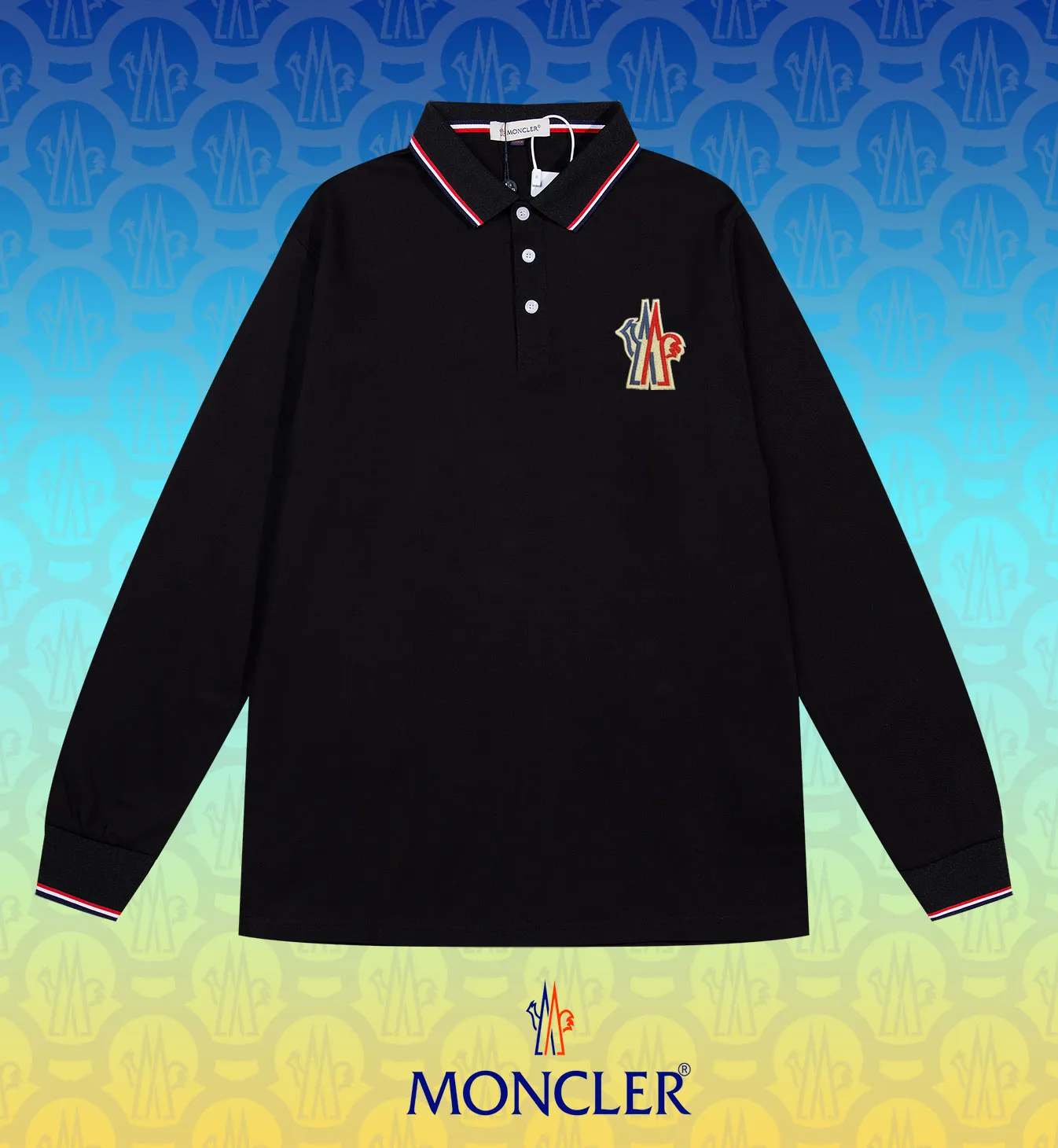 P200 New in stock】𝐌𝐎𝐍𝐂𝐋𝐄𝐑~Mengkou #2024 Early spring new high-quality lapel long-sleeved POLO shirt, counter-customized fabrics with high breathability and comfort, impeccable details, the brand's simple element design concept, reflecting high quality. It feels delicate and soft! It presents a casual cut and the upper body shape is great! The chest is filled with three-dimensional embroidery of the brand LOGO to highlight quality and luxury. Color: black, white Size: M~L~XL~2XL~3XL