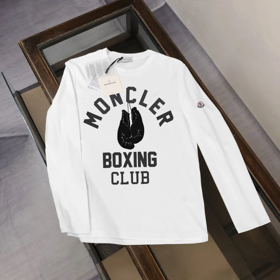P180, a non-off-the-shelf model, you can trust it. Moncler printed long-sleeved T-shirt, 240g breathable cotton fabric, very soft and comfortable texture, does not shrink, does not deform, does not ball), can be worn alone as a base layer. Original customized accessories, collar label, care mark, hangtag, packaging (perfect details) Color: White Black Size: XS S M L