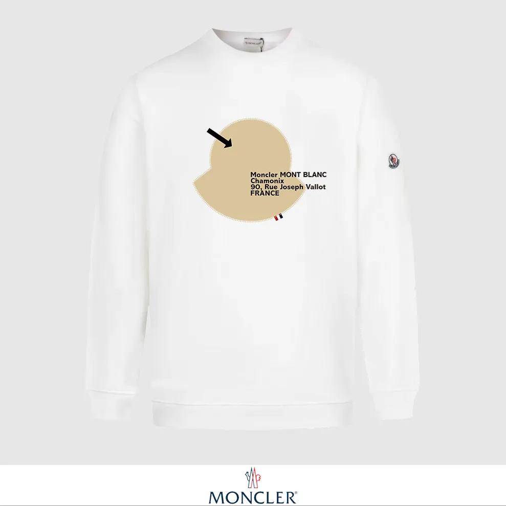 P240 Recommend the most popular Moncler masked 380g printed terry crew neck sweatshirt. Breathable pure cotton fabric. The texture is very soft and comfortable. No shrinkage, no deformation, no pilling). Original customized accessories. Collar label. Wash mark. Hang tag. Packaging (perfect details). Color: White. Black. Size: XS S M L.